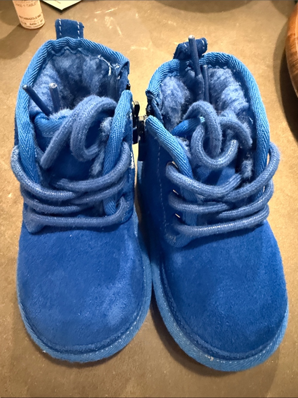UGG Kids Royal Blue Suede Lace-Up Fleece Boots